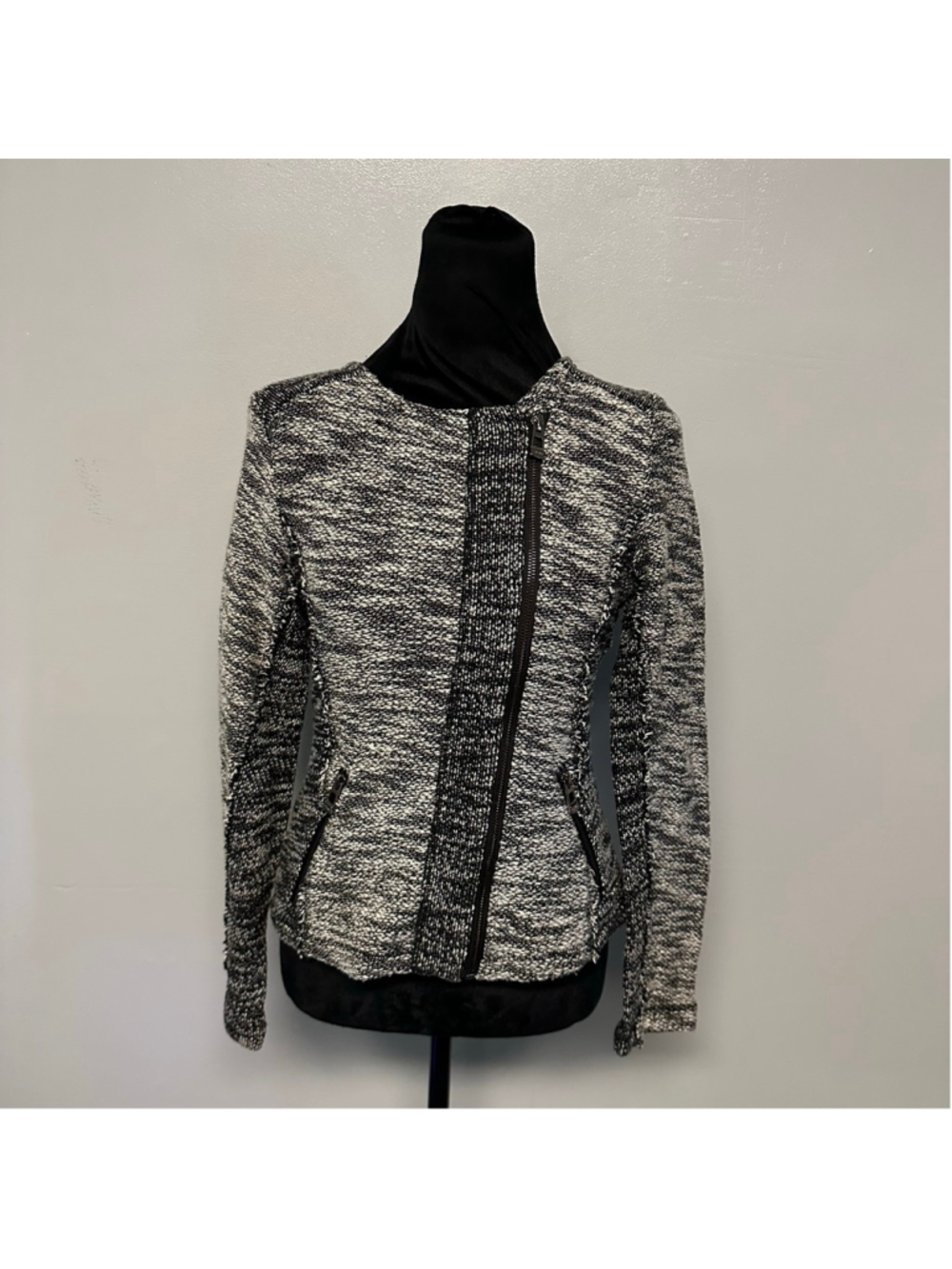 Calvin Klein Performance Moto Jacket Size Small Black White Marled Knit Full Zip